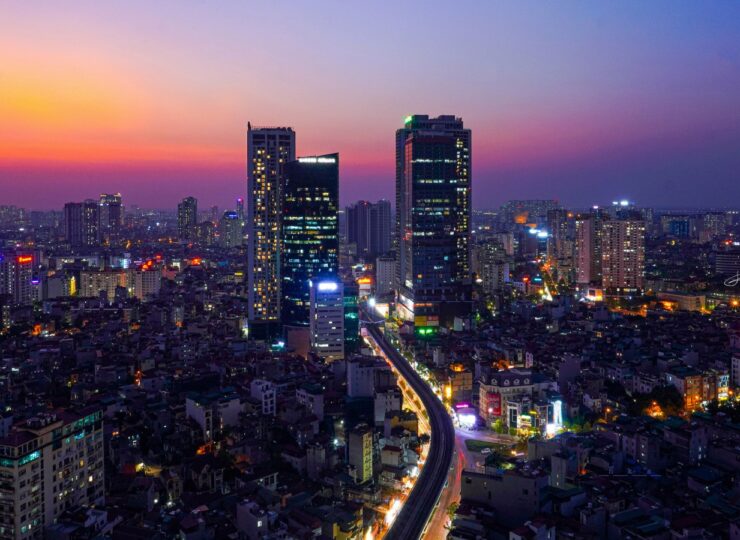 Quận Cầu Giấy về đêm nhìn từ trên cao